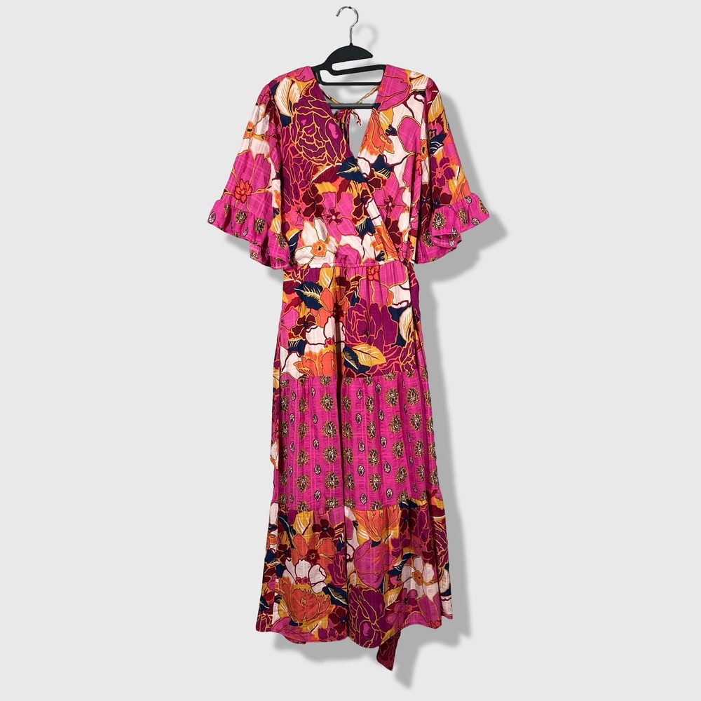 Figueroa & Flower Maxi Dress Womens Large Pink Floral Boho Cottagecore